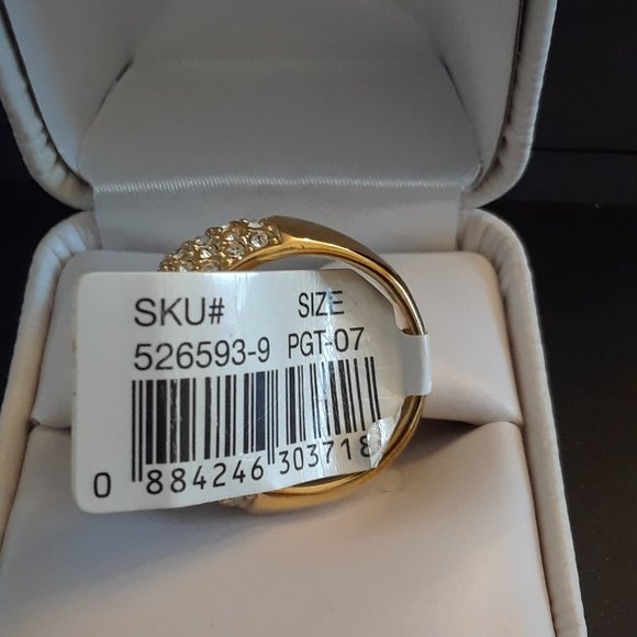 14K Italian Yellow Gold Plated CZ and Rhinestone Heart Shape Ring - Picture 5 of 5